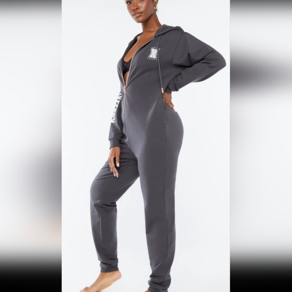 Savage X Fenty Dark Gray Hooded Jumpsuit - Picture 1 of 5